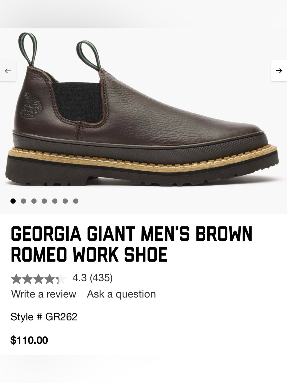 GEORGIA GIANT MEN'S BROWN ROMEO WORK SHOE BOOT